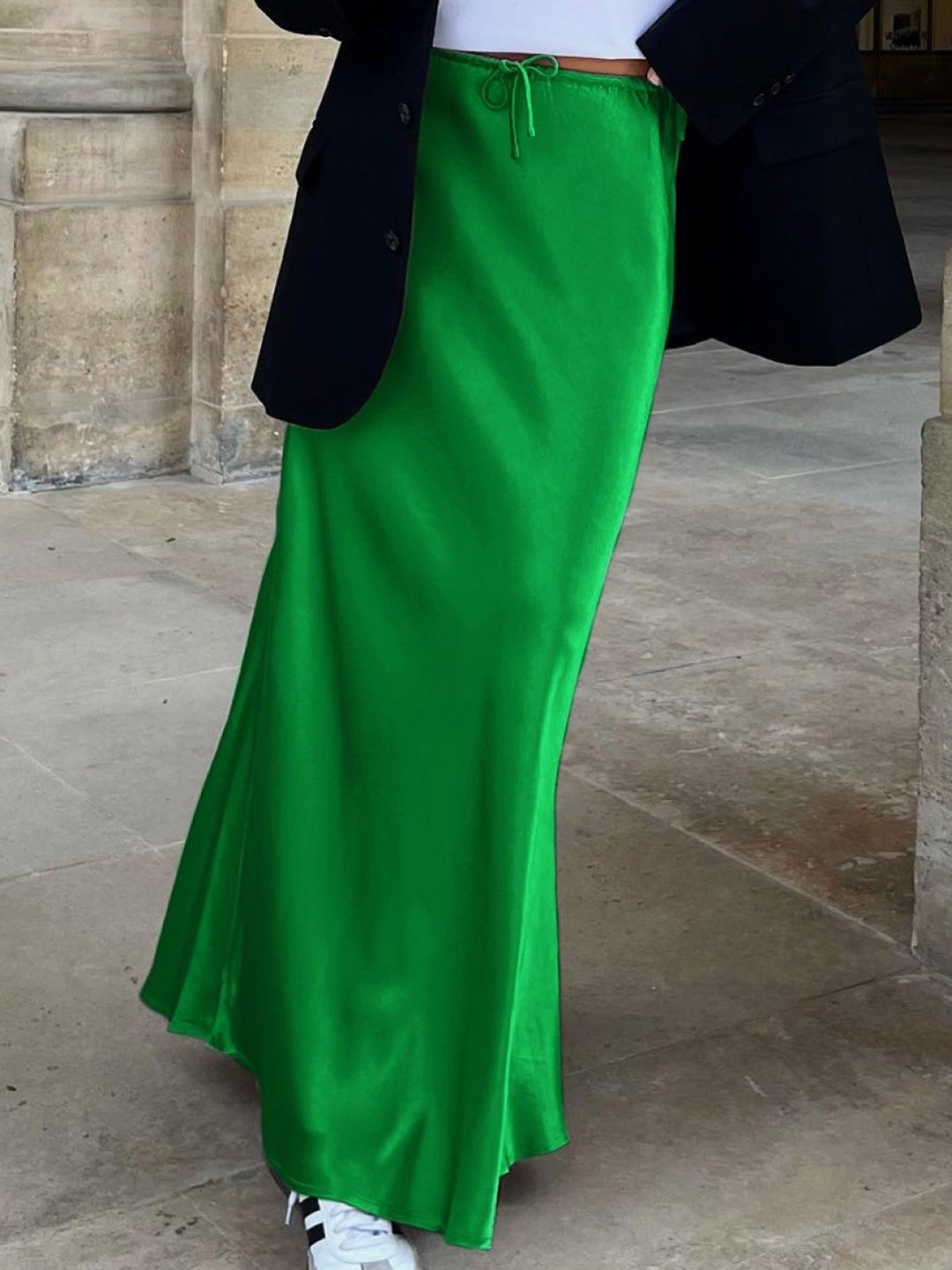 

KPOP Women Solid Straight Maxi Slip-On Skirt, Green
