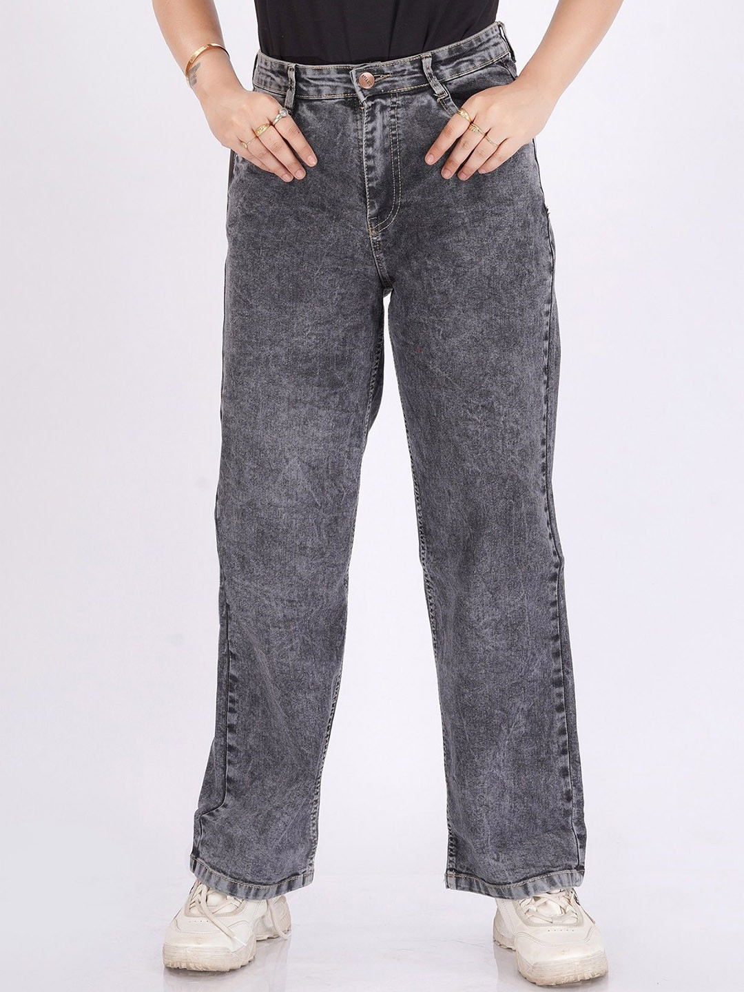 

zayla Women Wide Leg High-Rise Heavy Fade Jeans, Grey