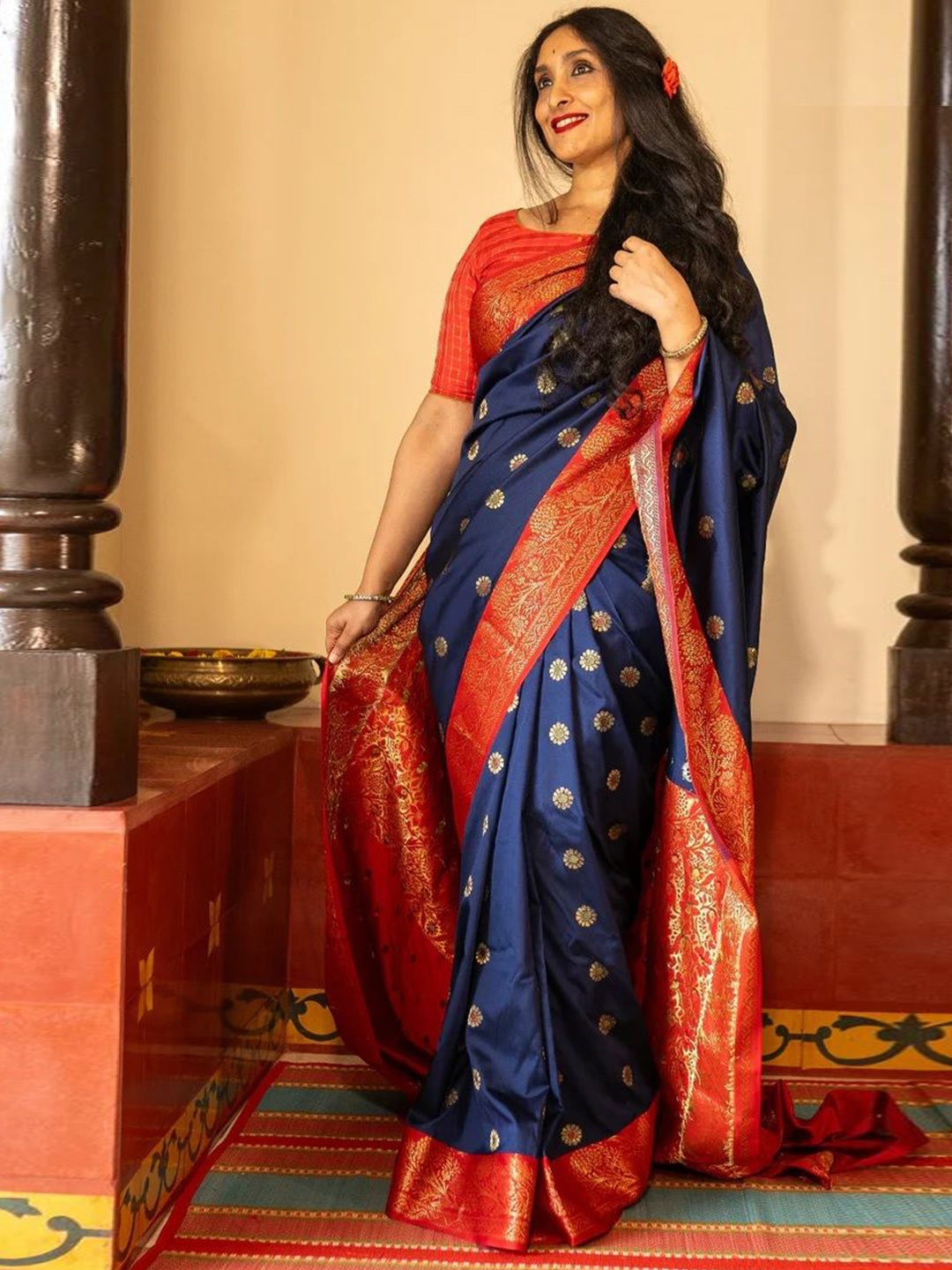 

Kriyansh Woven Design Zari Banarasi Saree With Blouse Pieced, Blue