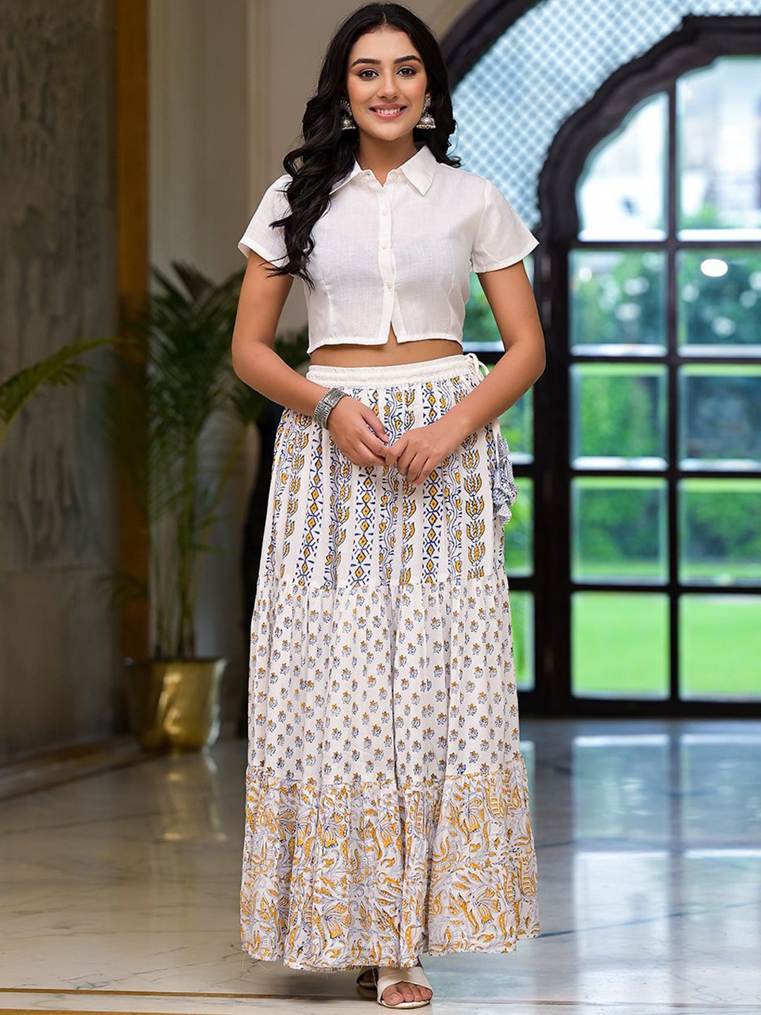 

AKS Top With Printed Skirt, White