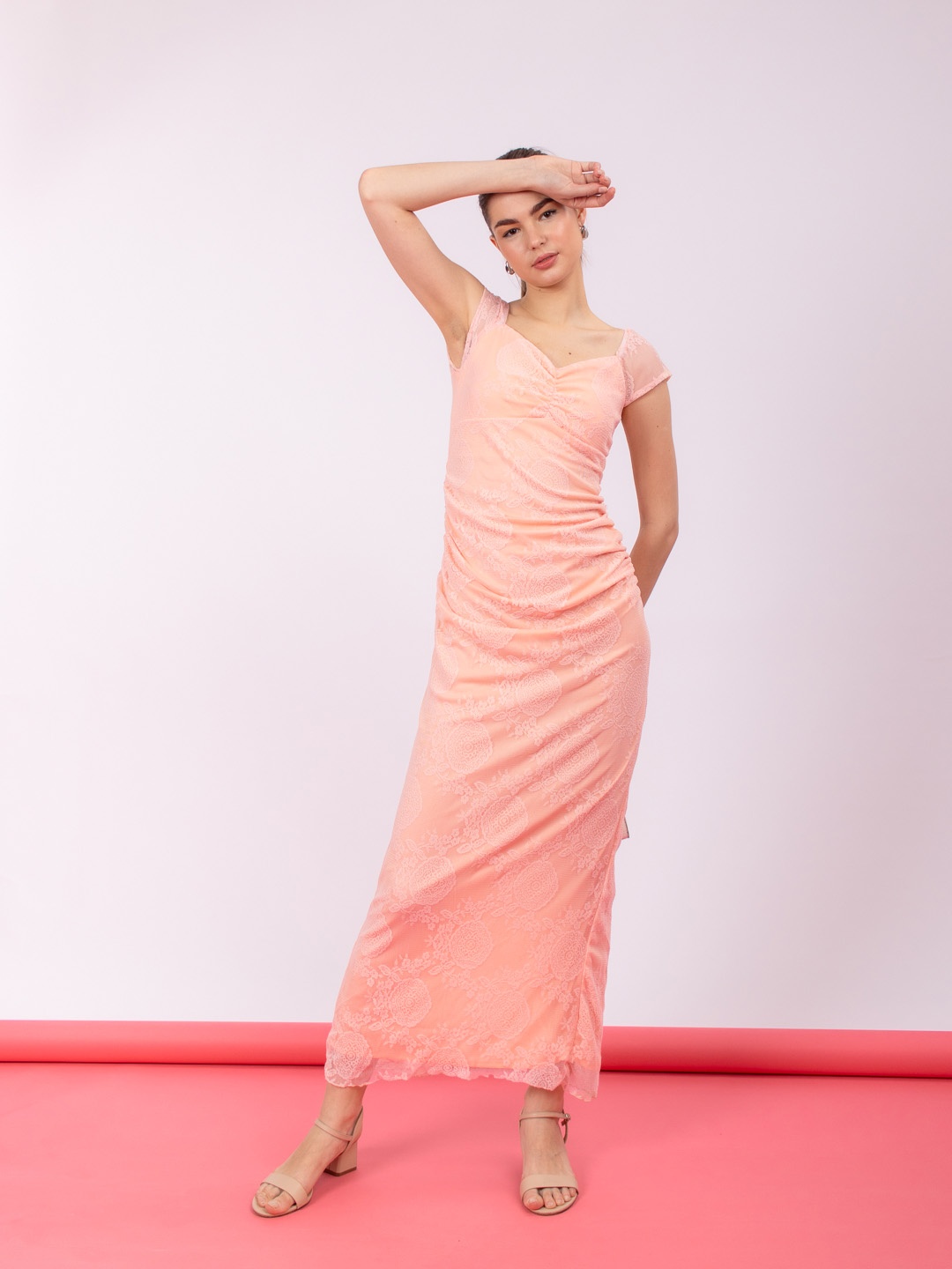 

Stylecast X Hersheinbox Floral Lace Maxi Dress, Peach