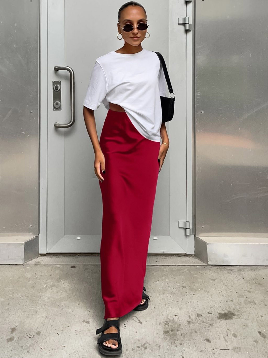 

KPOP Women Maxi Slip-On Straight Skirt, Red