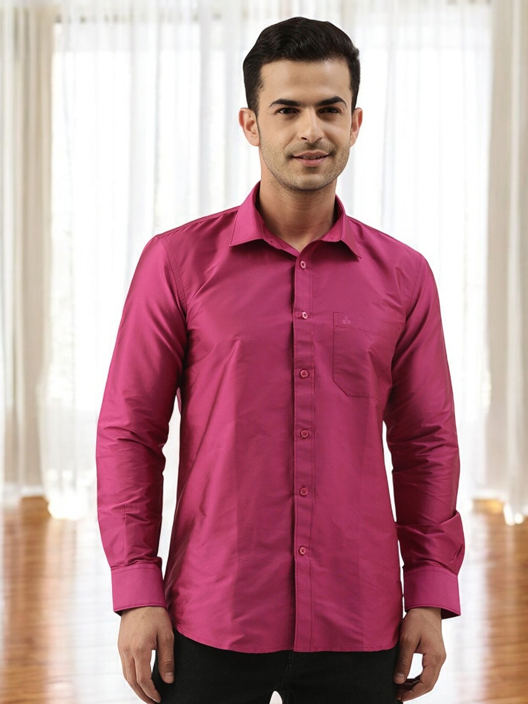 

TATTVA Spread Collar Casual Shirt, Pink