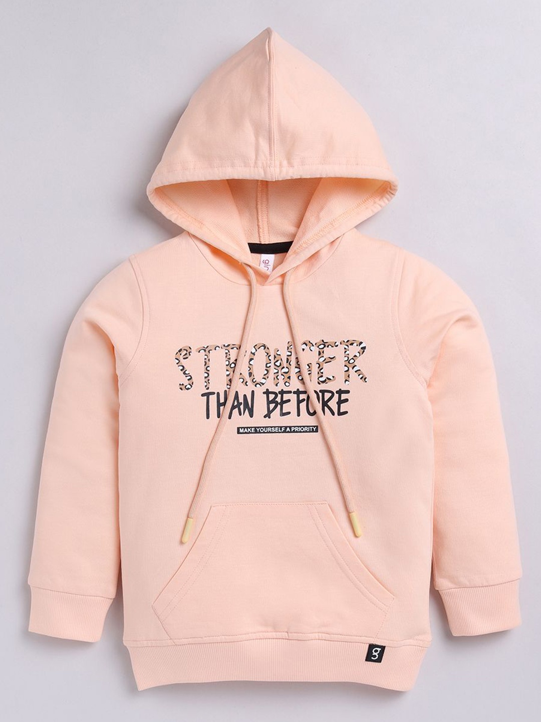 

Ginie Girls Typography Printed Hooded Sweatshirt, Peach