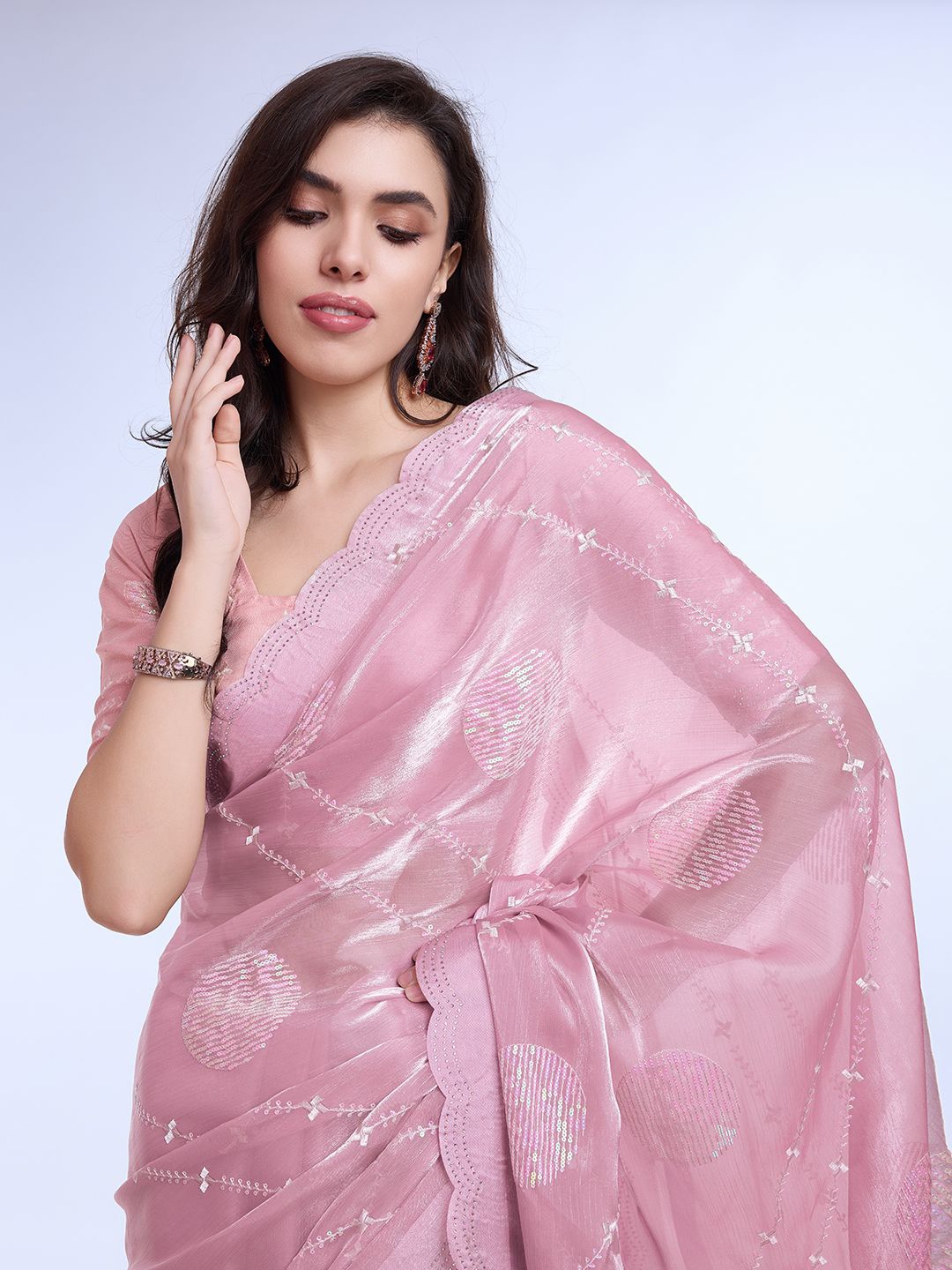 

Mitera Embellished Sequinned Saree, Pink