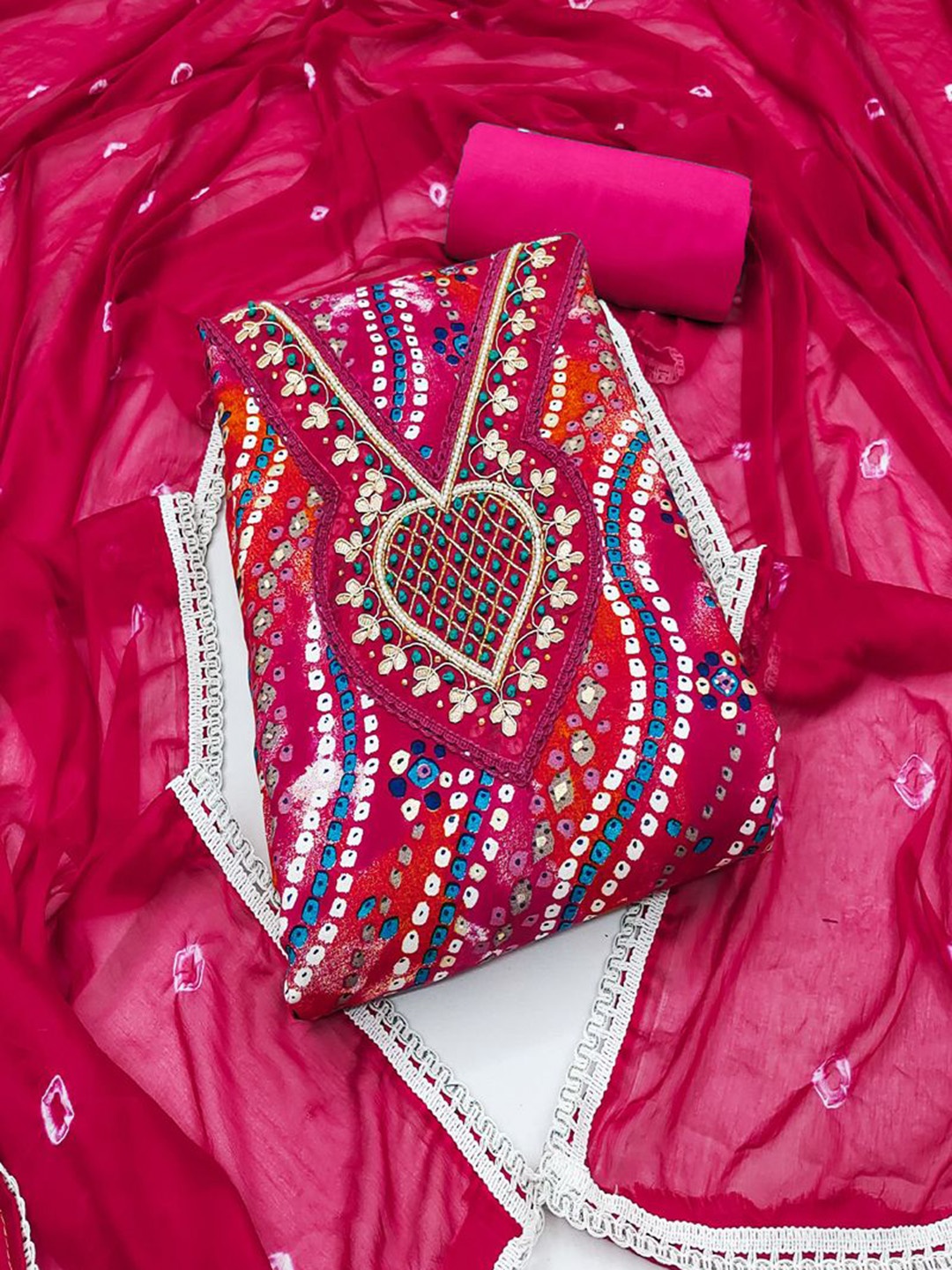 

ASISA Embroidered Beads & Stones Unstitched Dress Material, Magenta