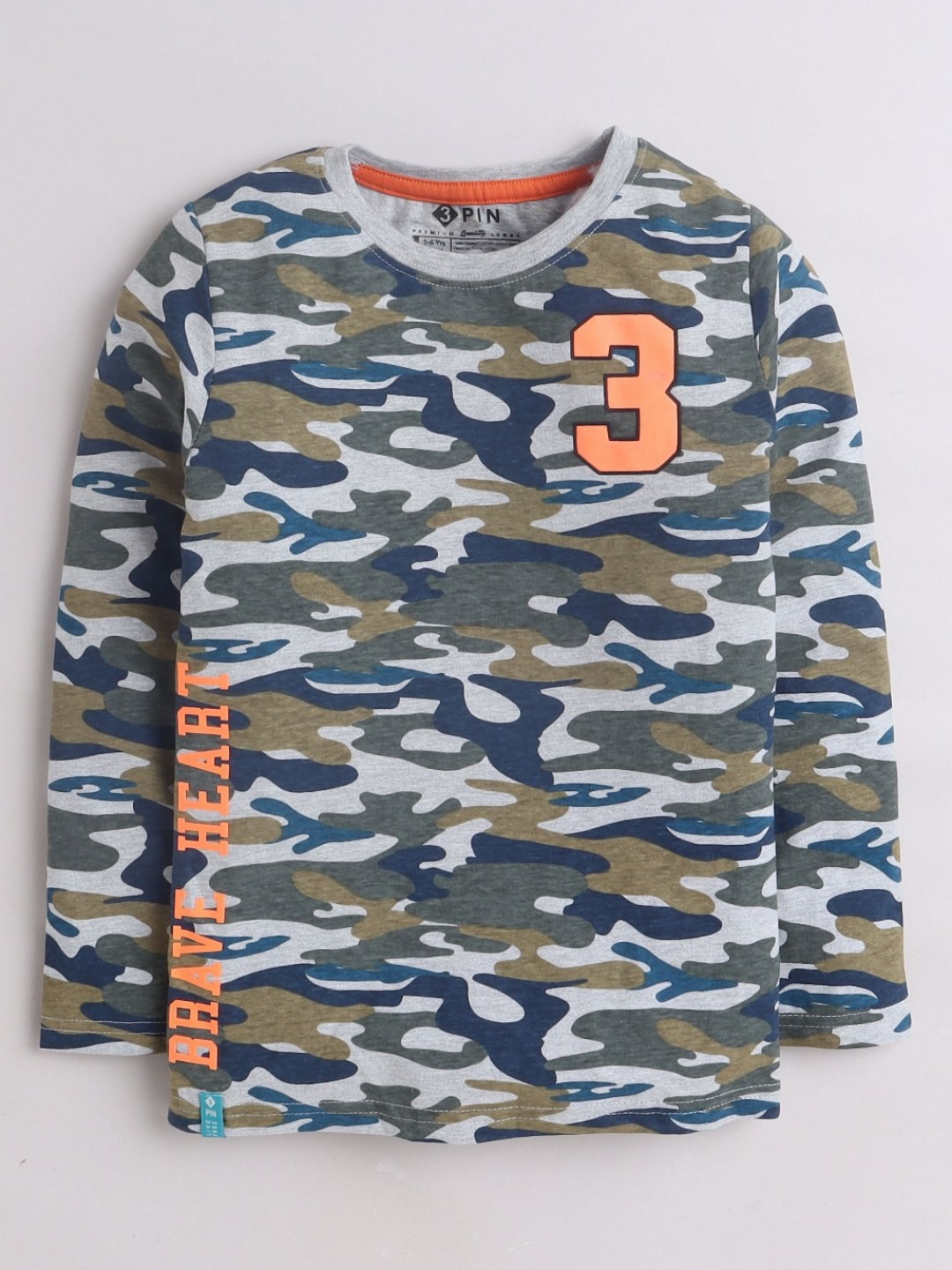 

3PIN Boys Camouflage Printed Round Neck Pure Cotton T-shirt, Grey
