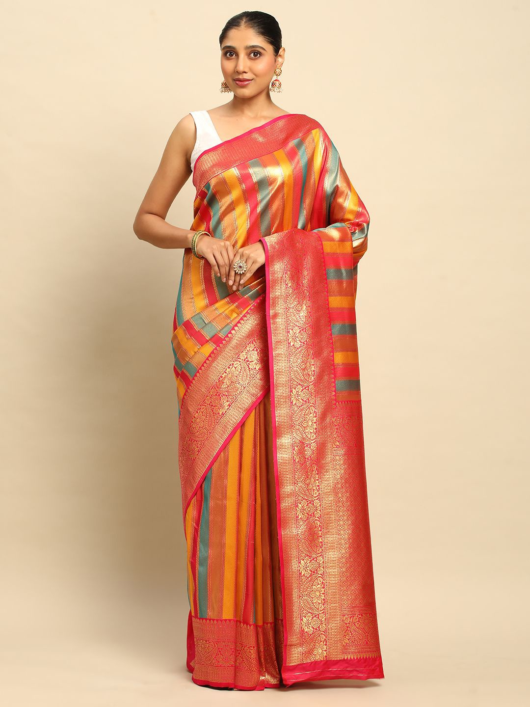 

DrapeMall Woven Design Zari Kanjeevaram Saree, Red