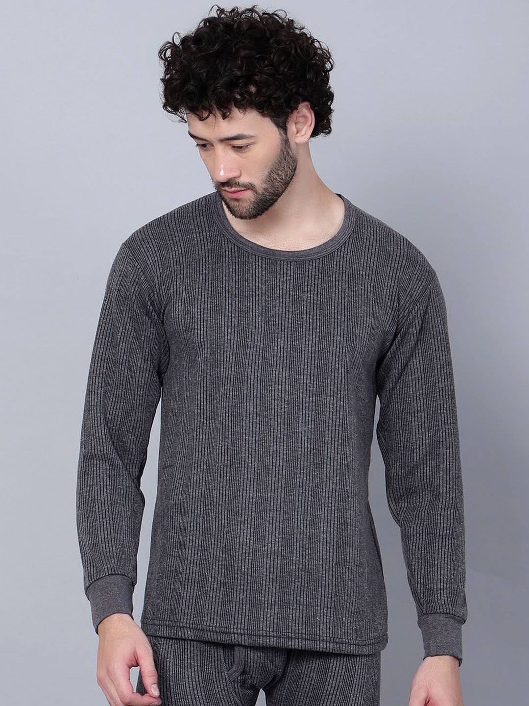 

BAESD Men Striped Cotton Thermal Top, Grey