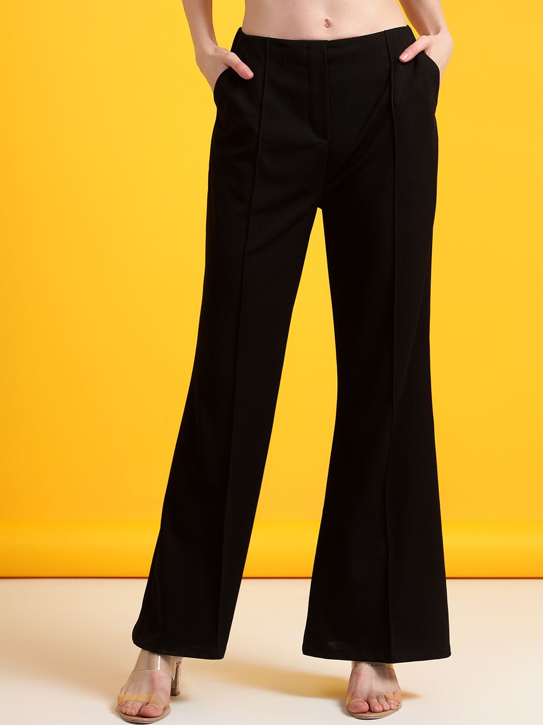 

Golden Kite Women Smart High-Rise Wrinkle Free Pleated Wide Leg Trousers, Black