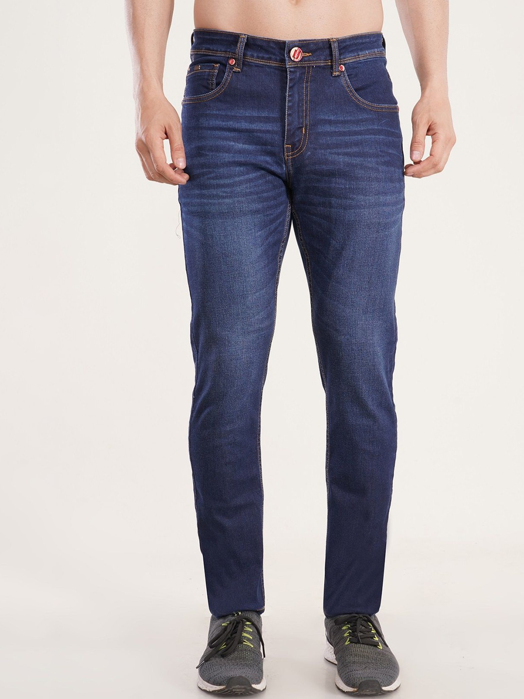 

MEGHZ Men Erik Tapered Fit Light Fade Stretchable Jeans, Navy blue