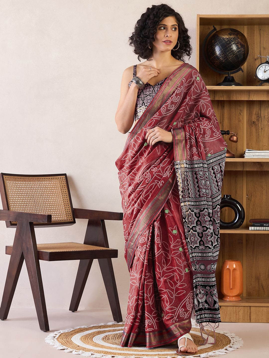 

Saree mall Women Bandhani Printed Ready to Wear Bagru Sarees, Brown