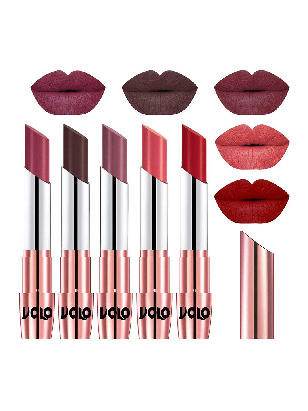 

VOLO Set Of 5 Creme Matte Lipstick - 3.5 g -Light Peach-Plum-Dark Peach-Rose Pink-Maroon, Multi