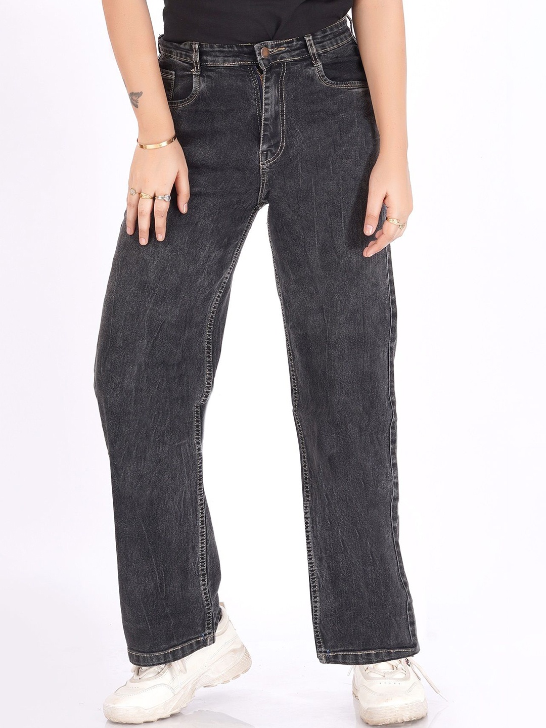 

zayla Women Comfort Wide Leg High-Rise Jeans, Black