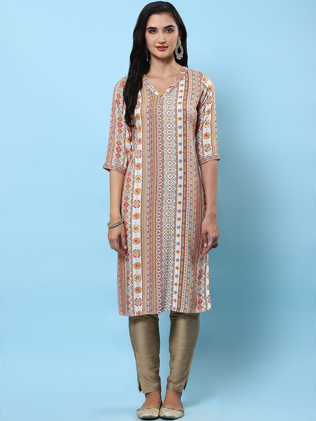 

Shree Geometric Printed Sequinned Straight Kurta, White