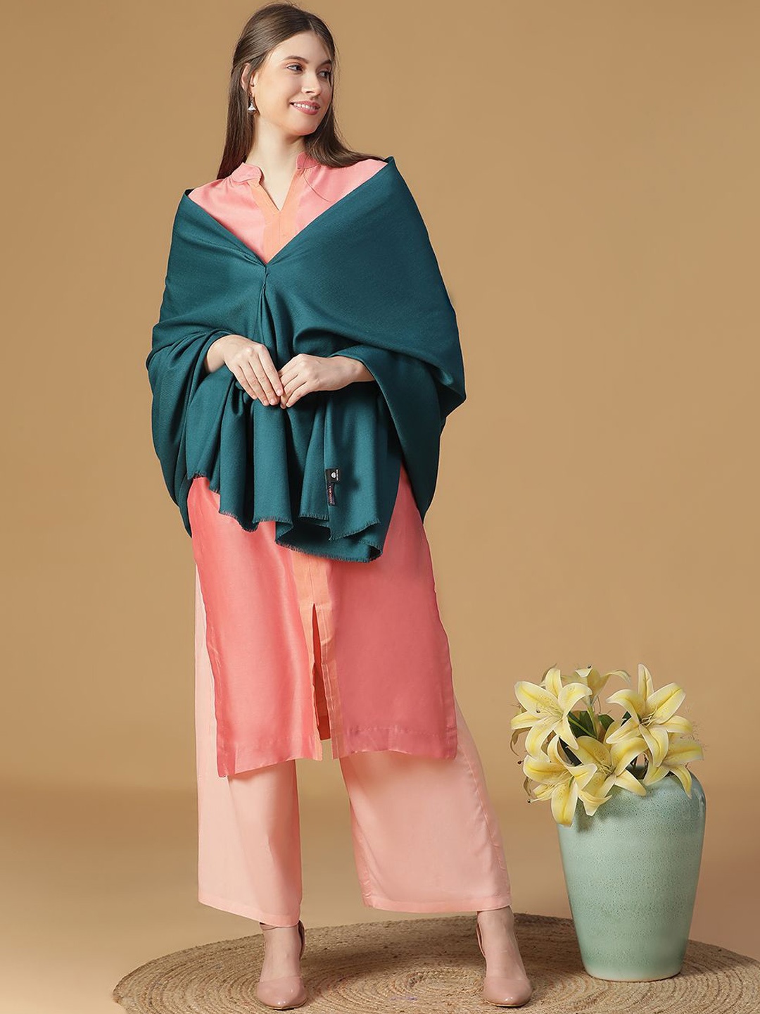 

SHINGORA Serenade Fringed Border Pure Woollen Shawl, Green