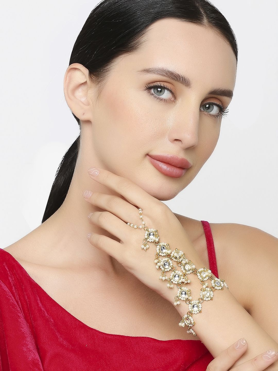 

Anouk Kundan & Pearls Studded Wraparound Bracelet, Gold