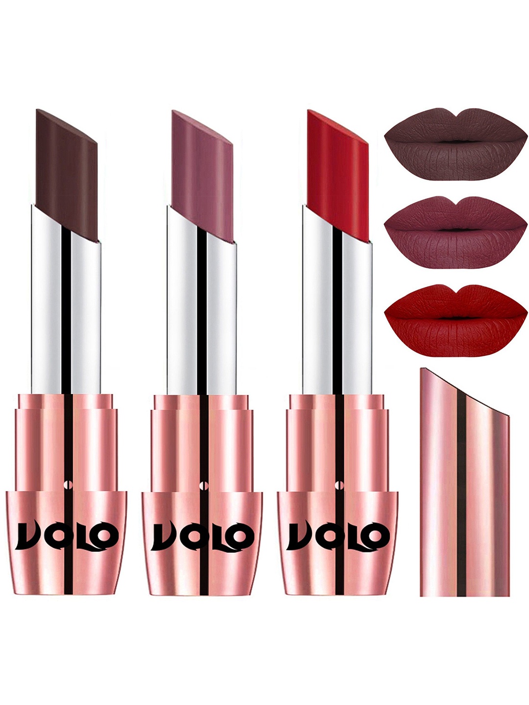 

VOLO Set Of 3 Creme Matte Lipstick 3.5g Each - Tomato Red 635-Plum 636-Chocolate 640