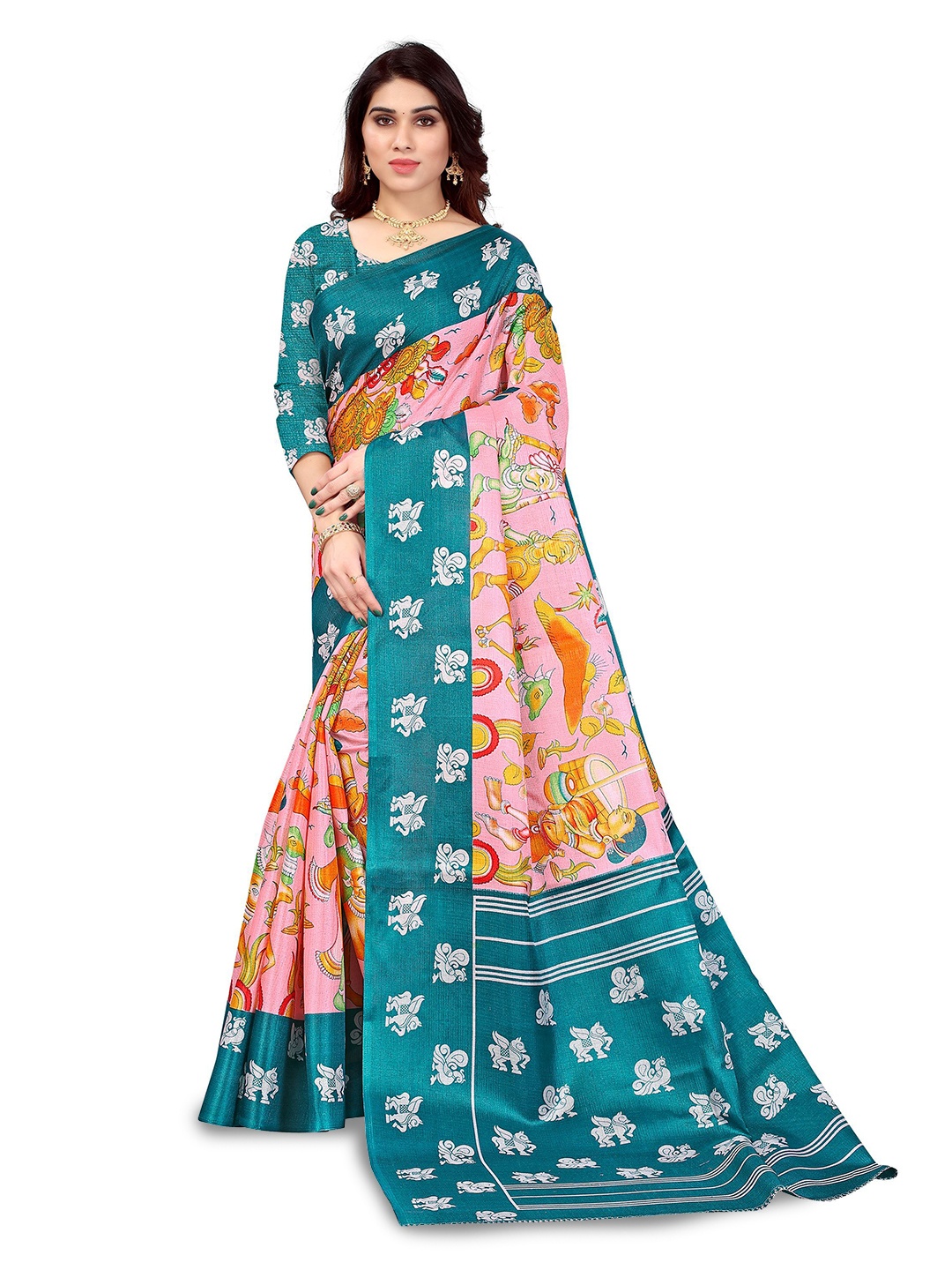 

VIRICA Printed, Graphic Print Festive Saree, Pink