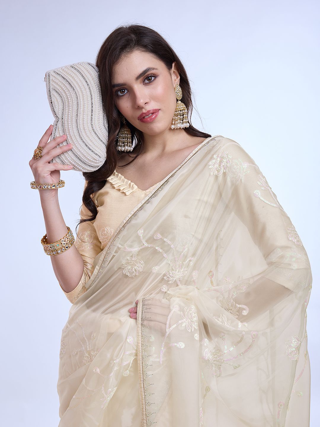 

Mitera Sequinned Embroidered Saree With Blouse Piece, Yellow