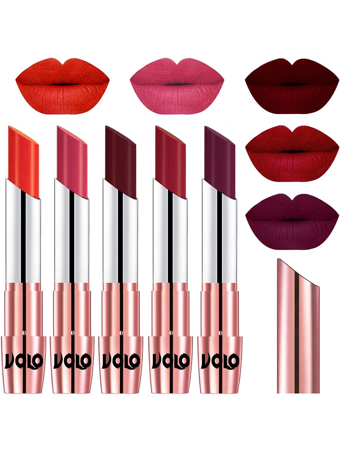 

VOLO Set Of 5 Creme Matte Lipsticks 3.5 g Each - Coral 39-Pink 41-Maroon 42-Red 43-Wine 47