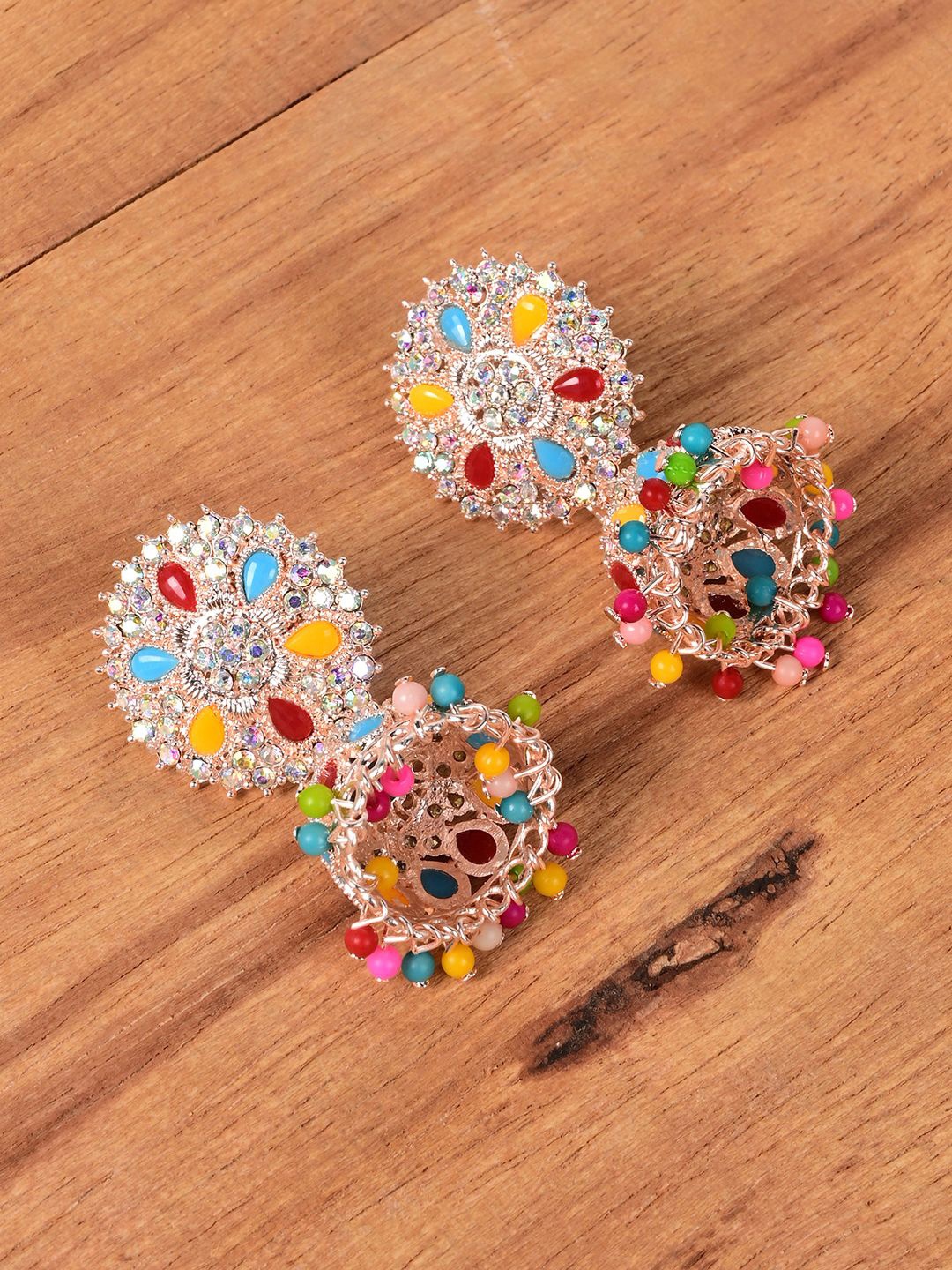 

Keviv Silver-Plated Dome Shaped Jhumkas Earrings, White