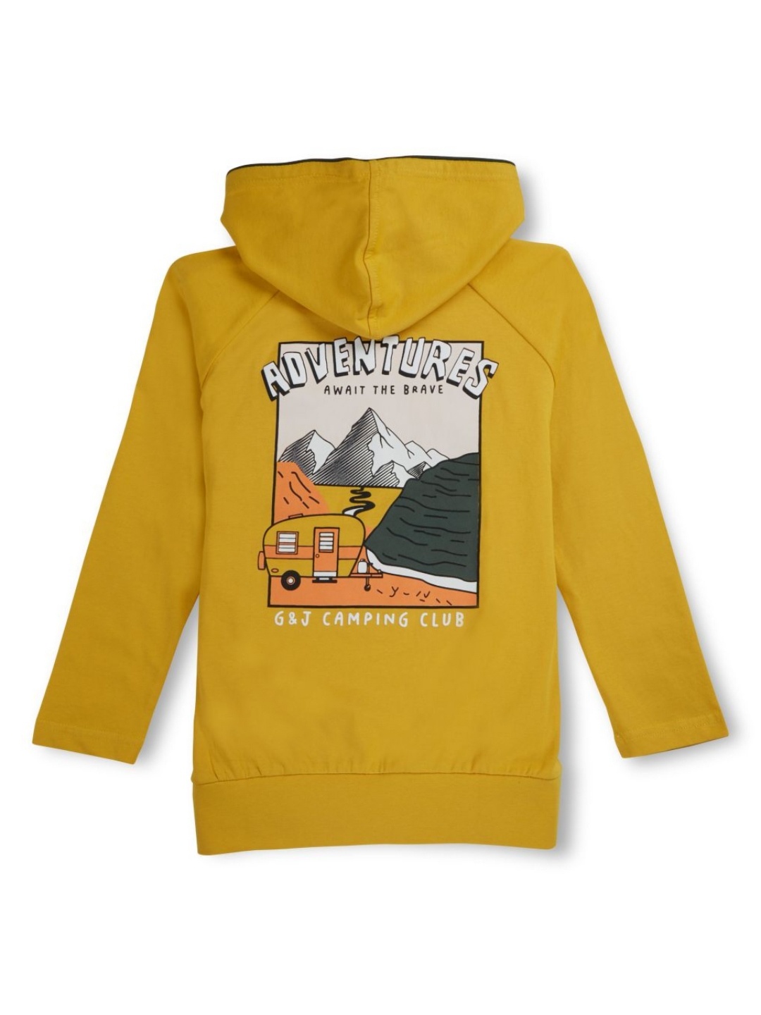 

Gini and Jony Boys Graphic Printed Hooded Cotton Sweatshirt, Mustard