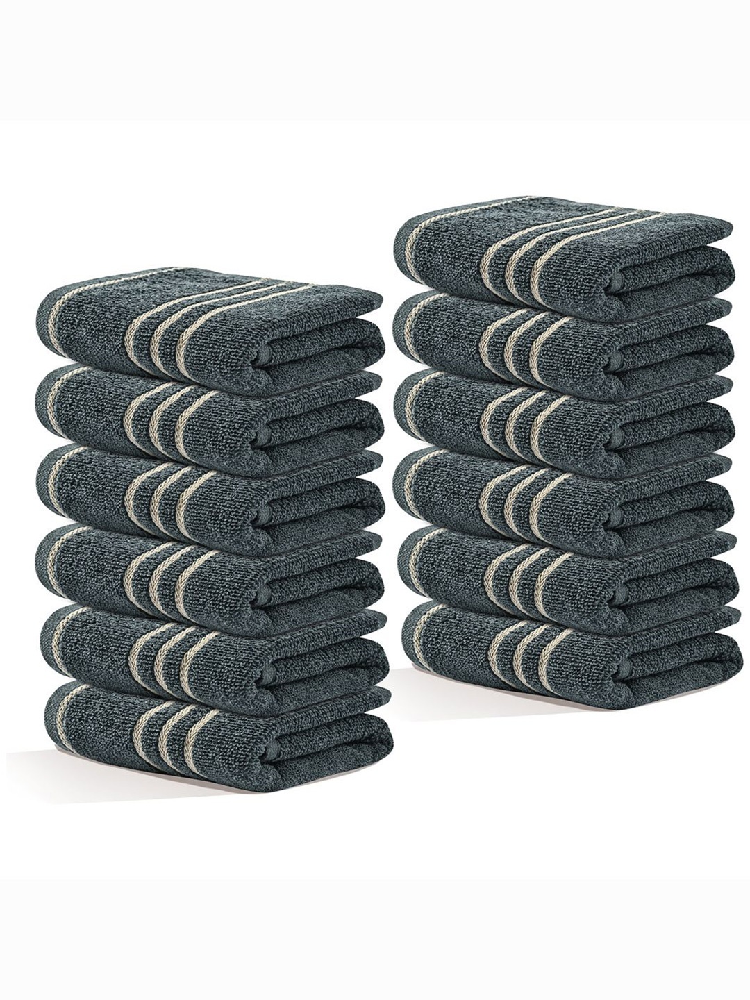 

Kuber Industries Grey 12 Pieces Striped Cotton 450 GSM Bath Towel