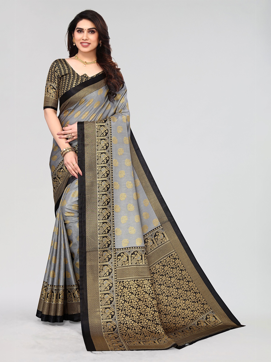 

VIRICA Ethnic Motif Printed Saree, Grey