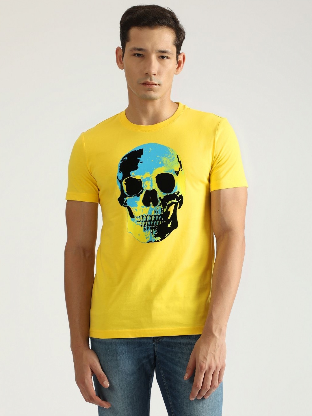 

Antony Morato Men Graphic Printed Round Neck Cotton Slim Fit T-shirt, Yellow