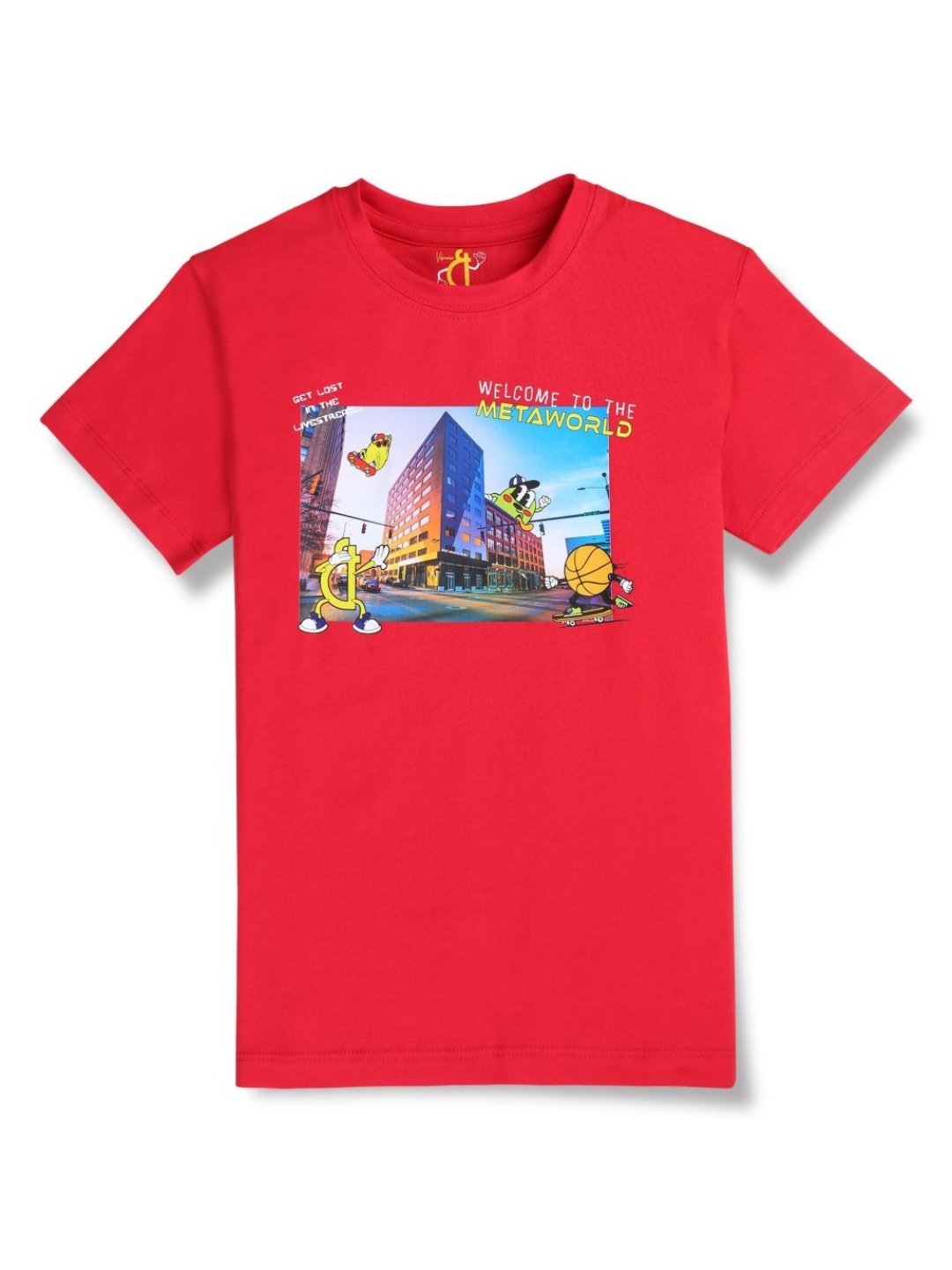 

Gini and Jony Boys Graphic Printed Round Neck Cotton T-shirt, Red