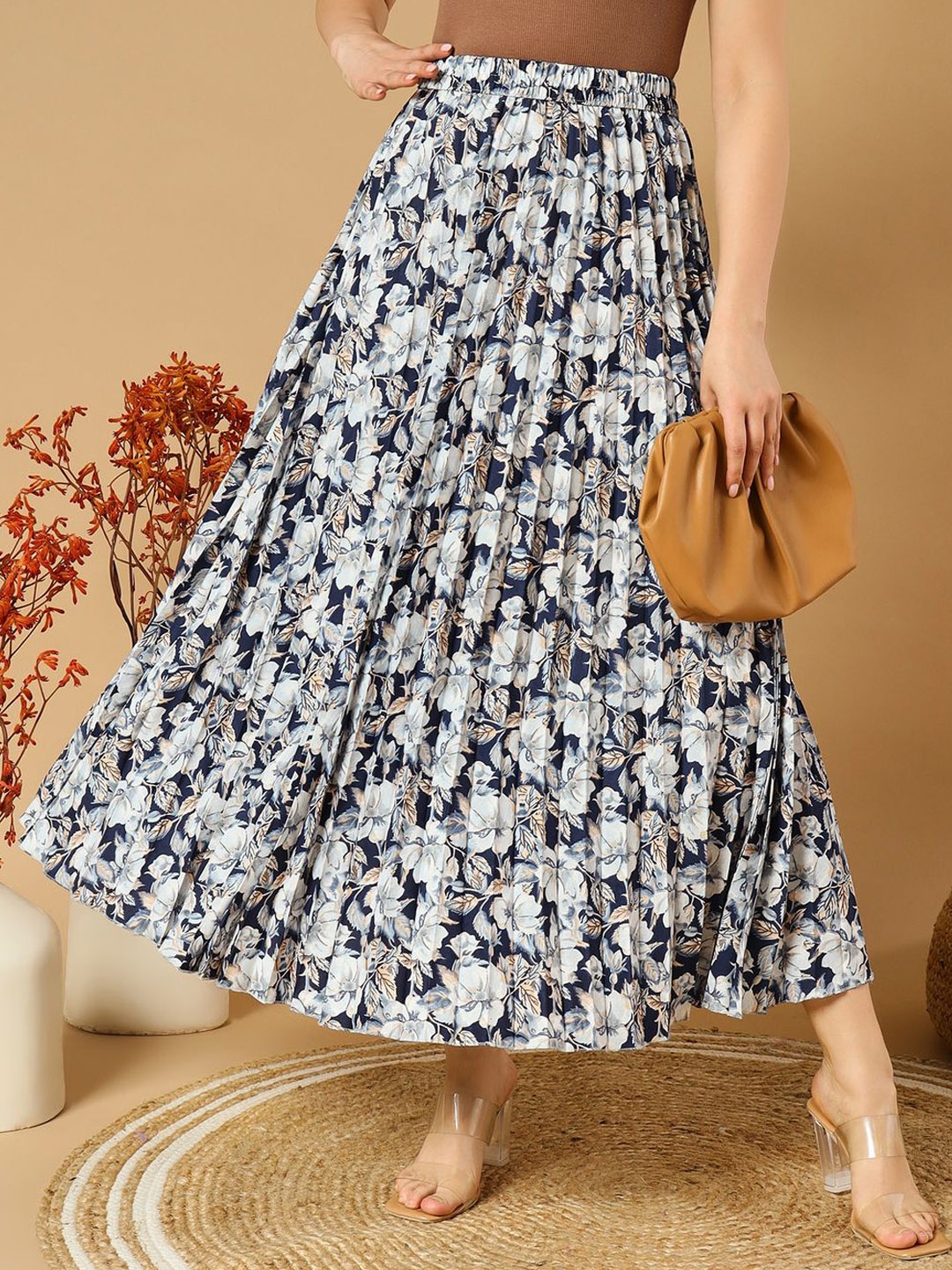 

OTABU Women Printed A-line Maxi Skirt, Blue