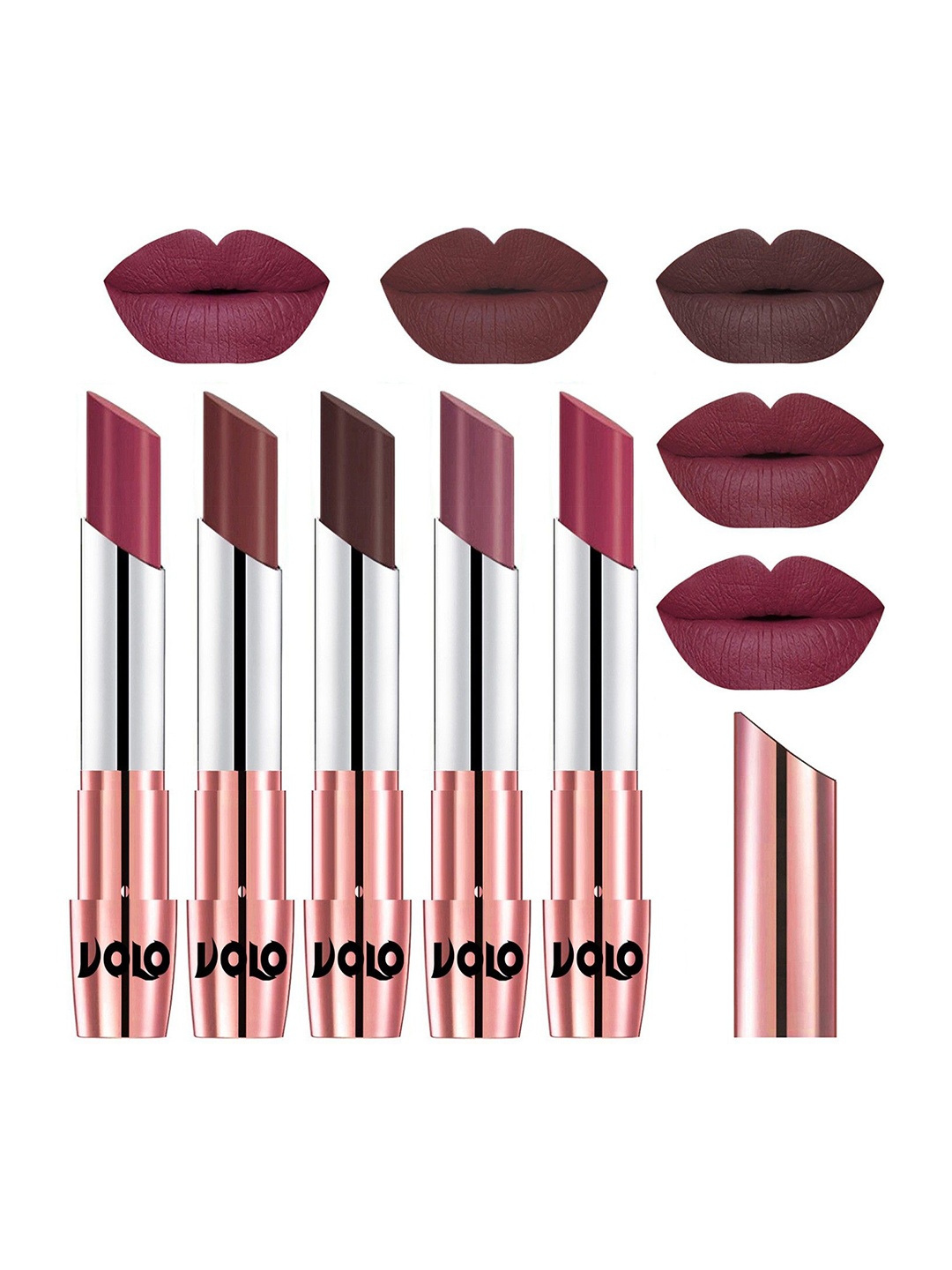 

VOLO Set Of 5 Creme Matte Lipstick-3.5g Each-31-34-35-36-38, Multi