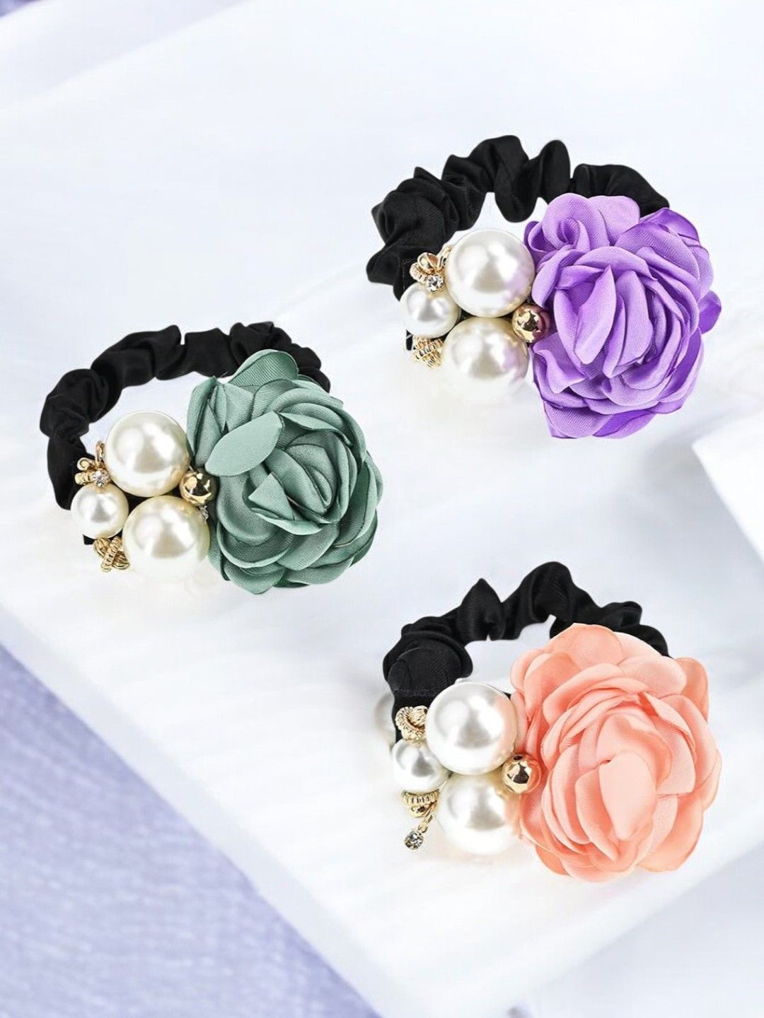 

fabula Set of 3 Women Embellished Ponytail Holders, Peach