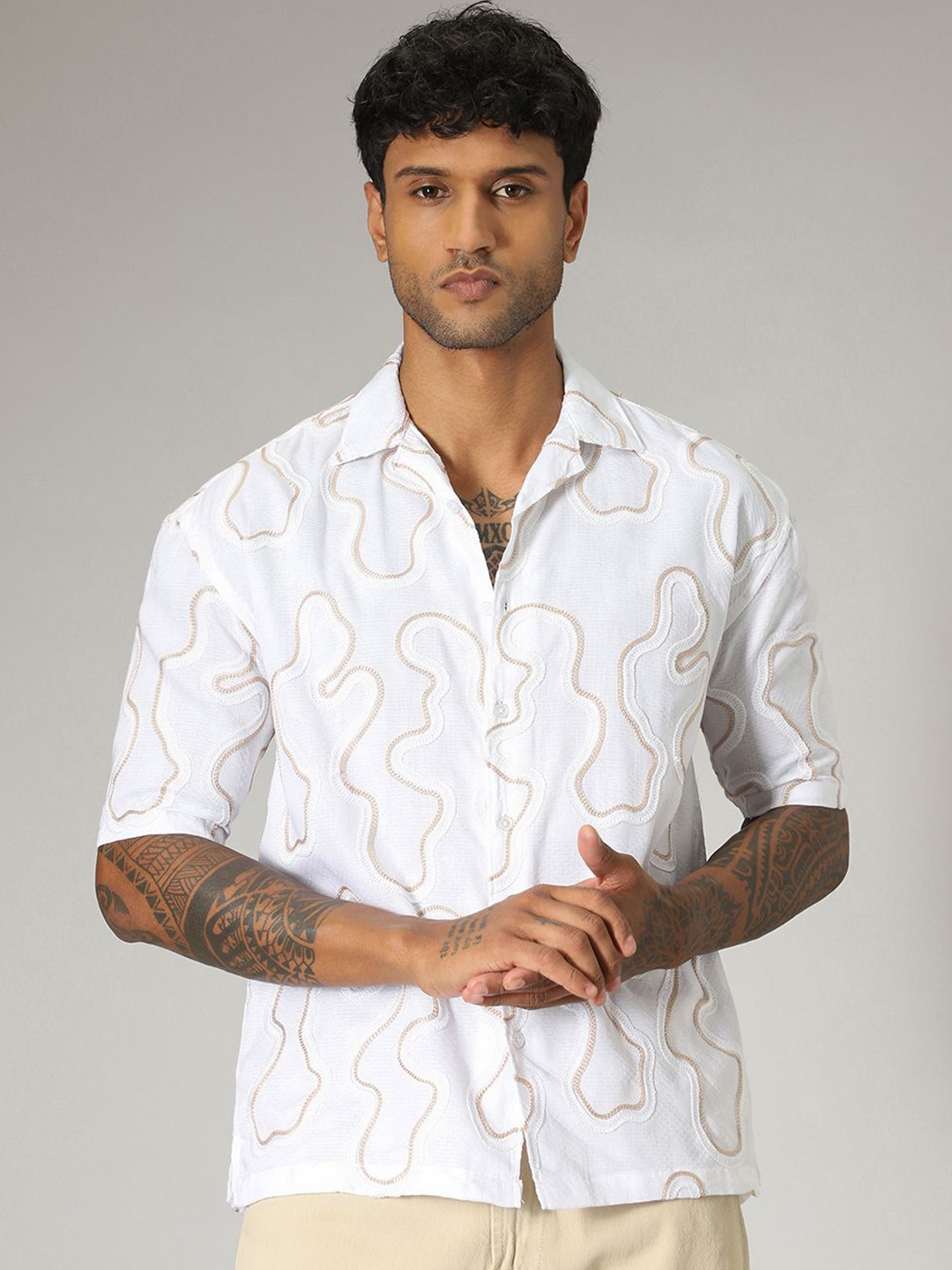 

Banana Club Men Relaxed Boxy Opaque Printed Casual Shirt, White