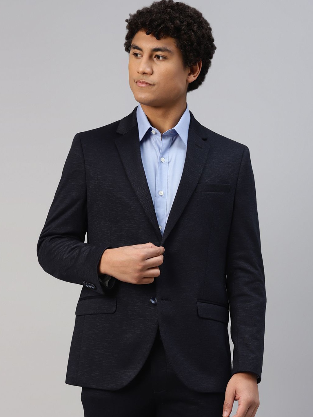 

Givo Tailored Fit Notch Collar Cotton Single-Breasted Formal Blazer, Navy blue