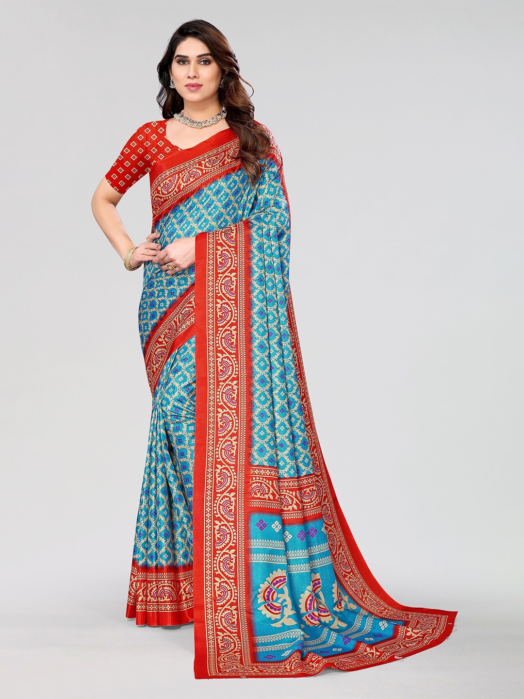 

VIRICA Ethnic Motifs Printed Saree, Blue