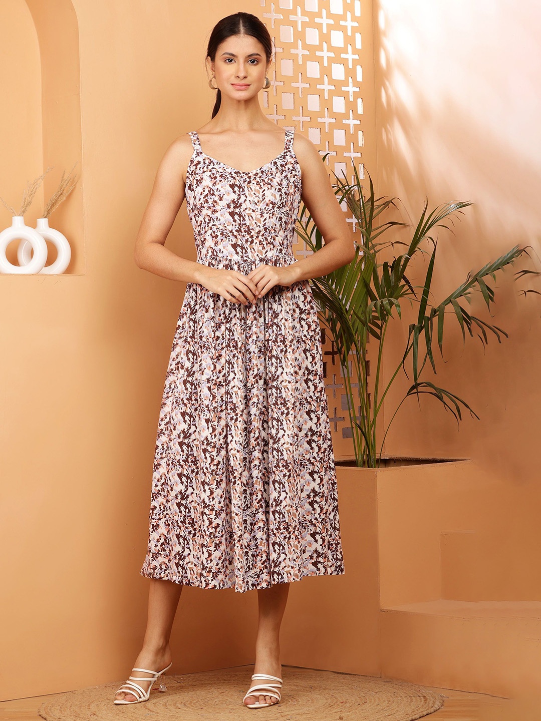 

KALINI Floral Printed Fit & Flare Midi Dress, Cream