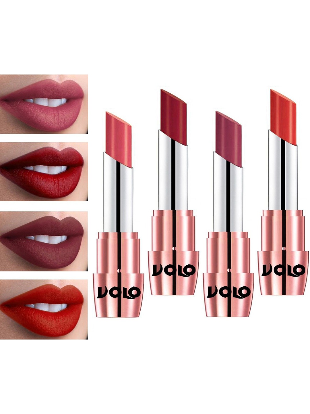 

VOLO Set Of 4 Creme Matte Lipstick 3.5 g Each - Cherry - Red - Orange - Dark Peach