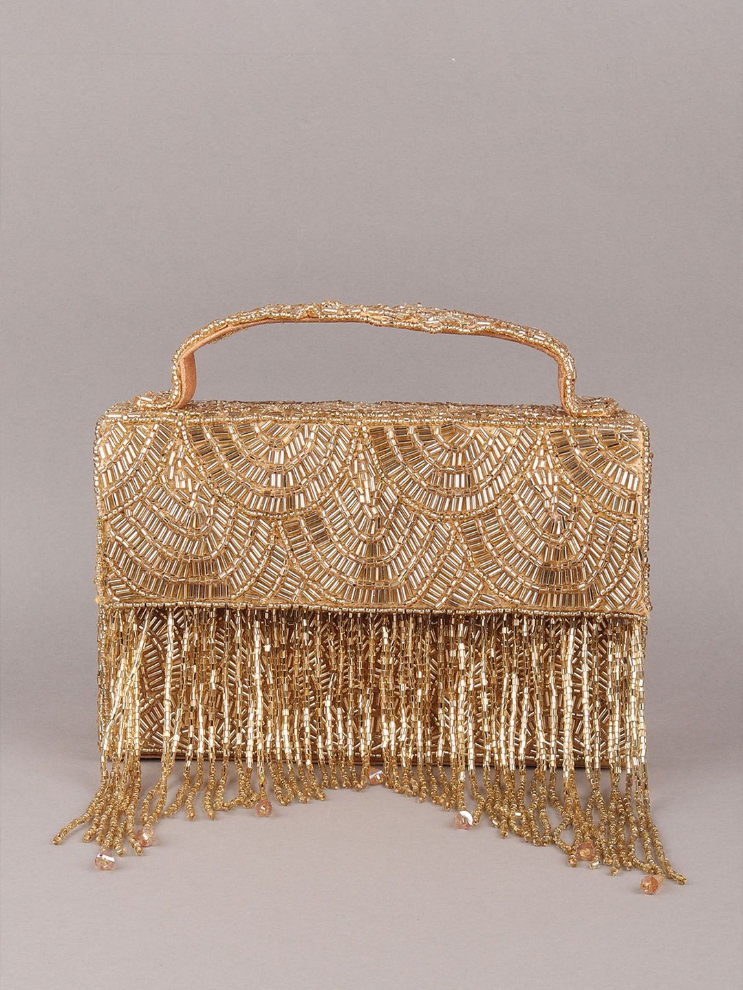 

ODETTE Embellished Tasselled Foldover Clutch, Gold