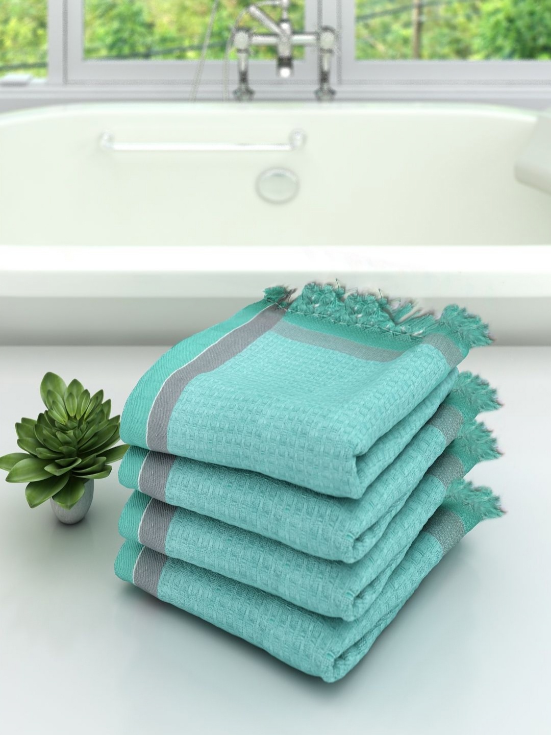 

Aura Sea Green & Grey 4 Pieces High Absorbent Cotton 210 GSM Bath Towels
