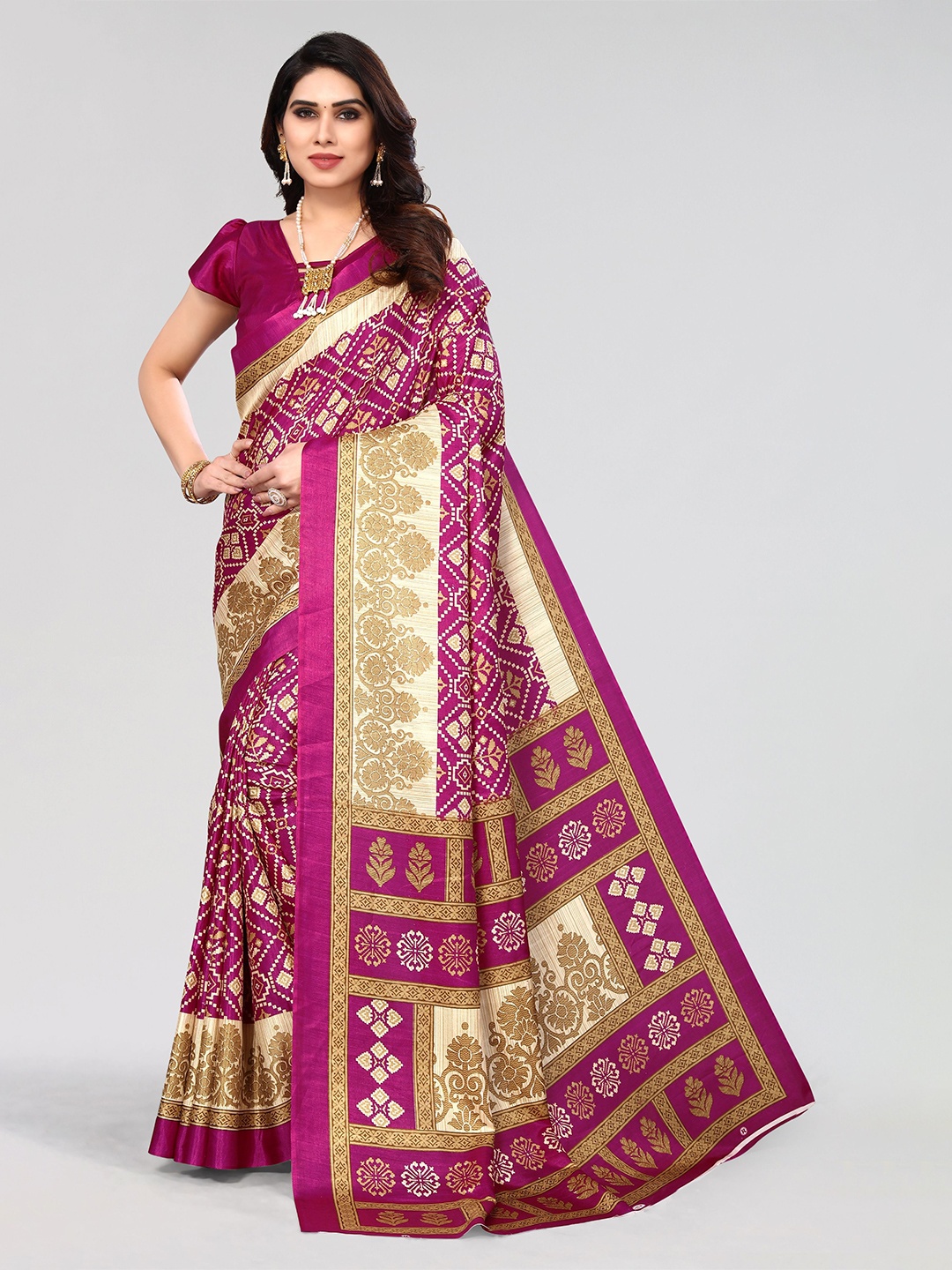 

VIRICA Floral Printed festive Wear Saree, Magenta