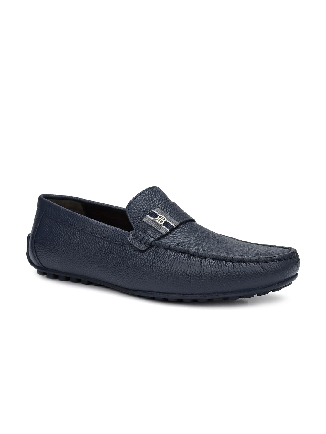 

ROSSO BRUNELLO Men Textured Leather Formal Loafers, Navy blue