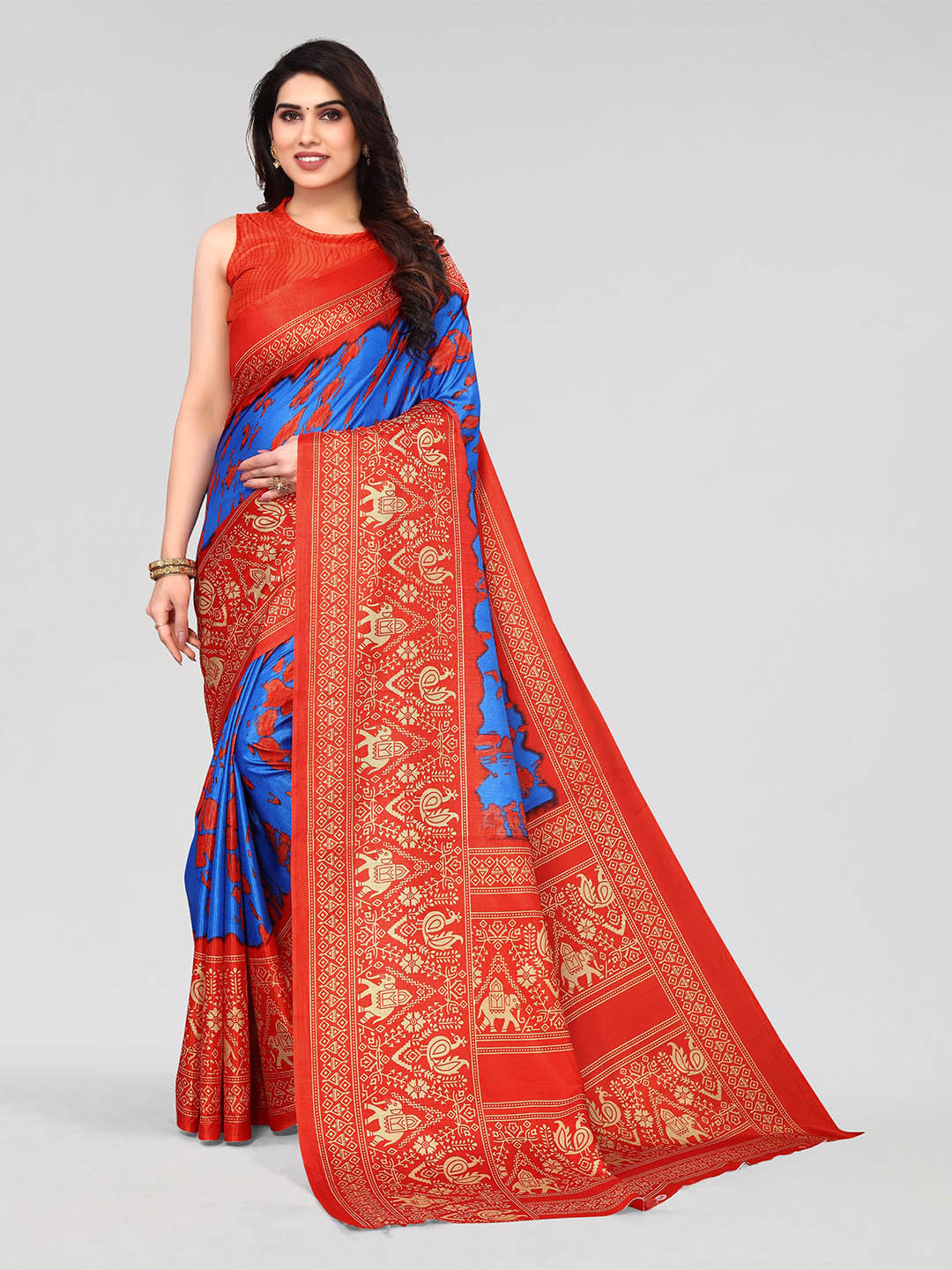 

VIRICA Abstract Printed Saree, Blue
