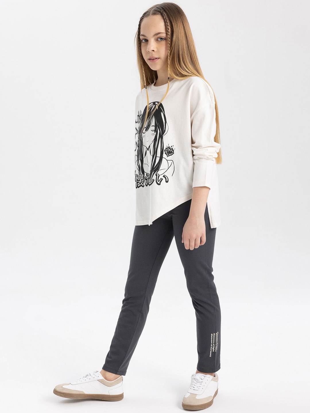 

DeFacto Girls Printed Ankle-Length Leggings, Grey