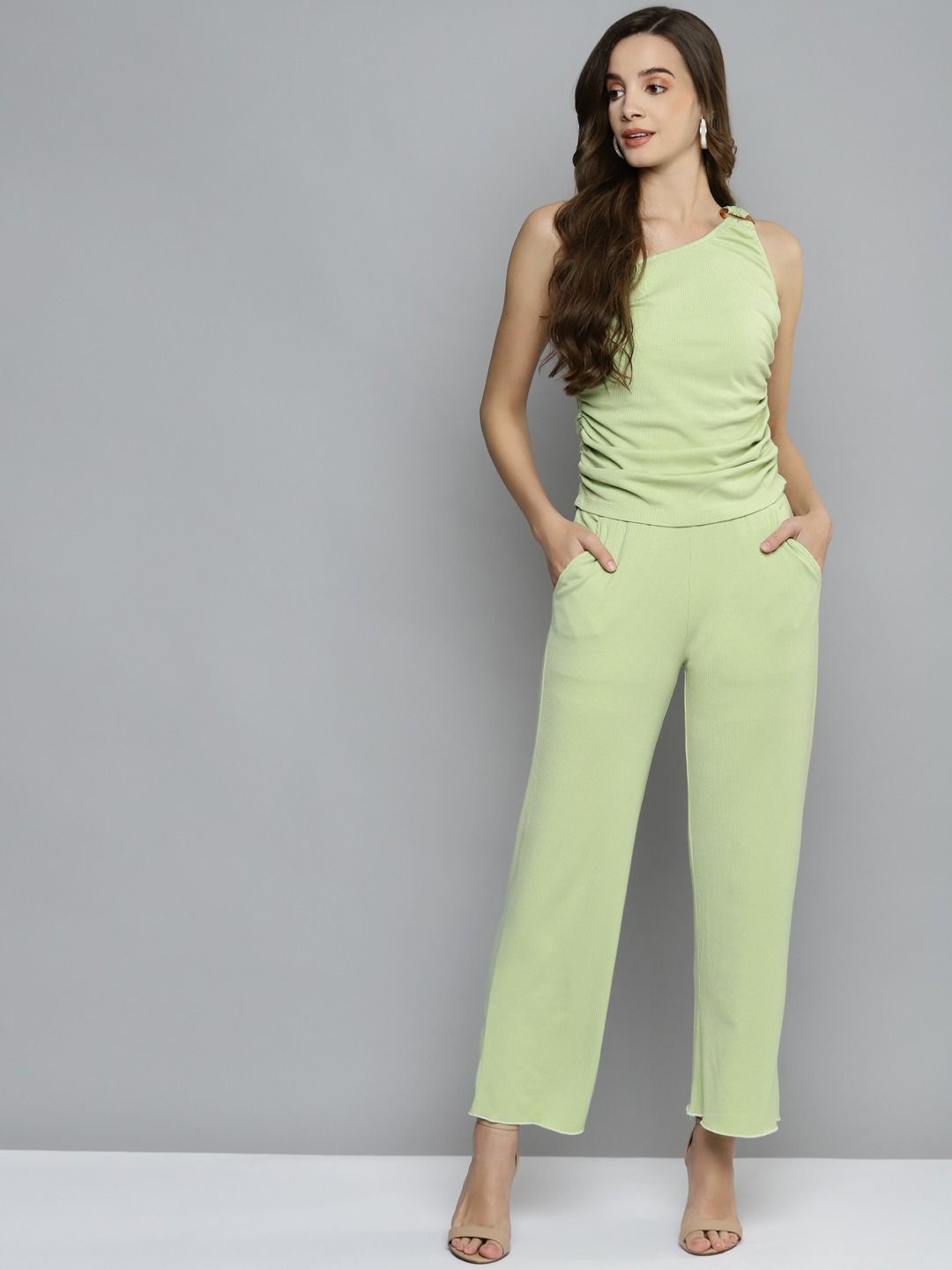 

Sugercandy Ribbed One shoulder Top & Trouser Co-Ords, Green