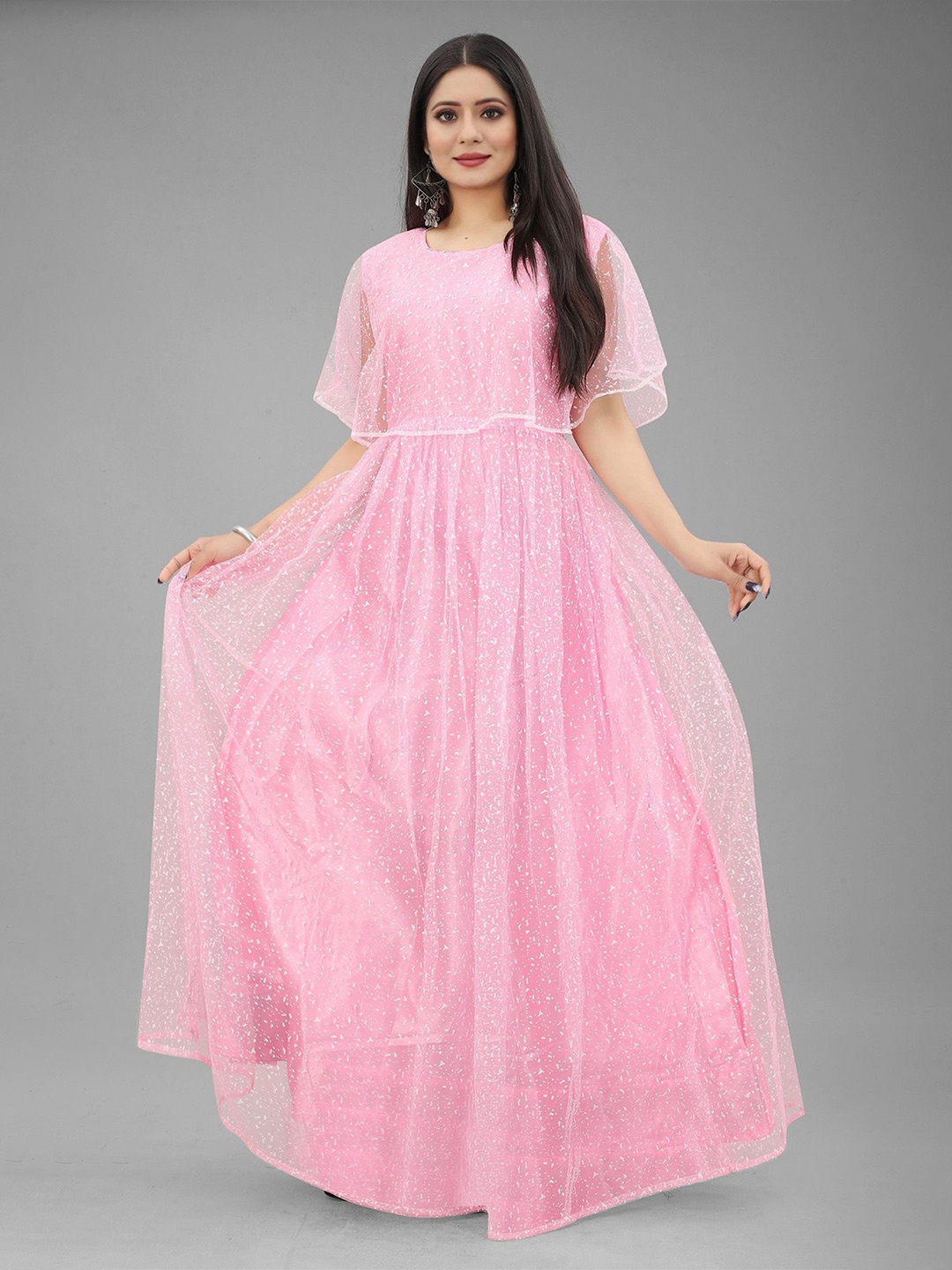 

LADY SHOPI Embellished Fit & Flare Maxi Dress, Pink