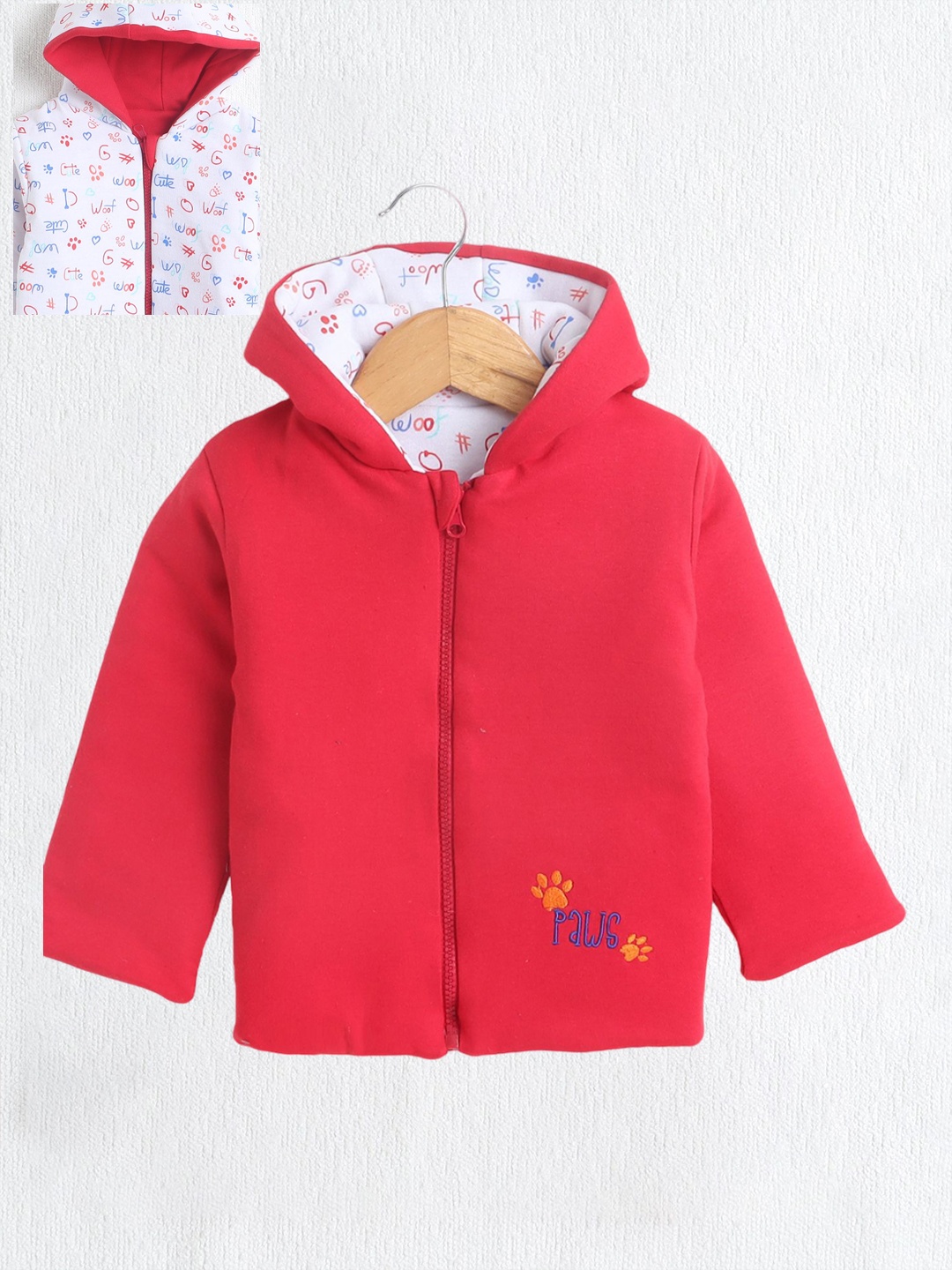 

BUMZEE Boys Reversible Conversational Printed Padded Jacket, Red