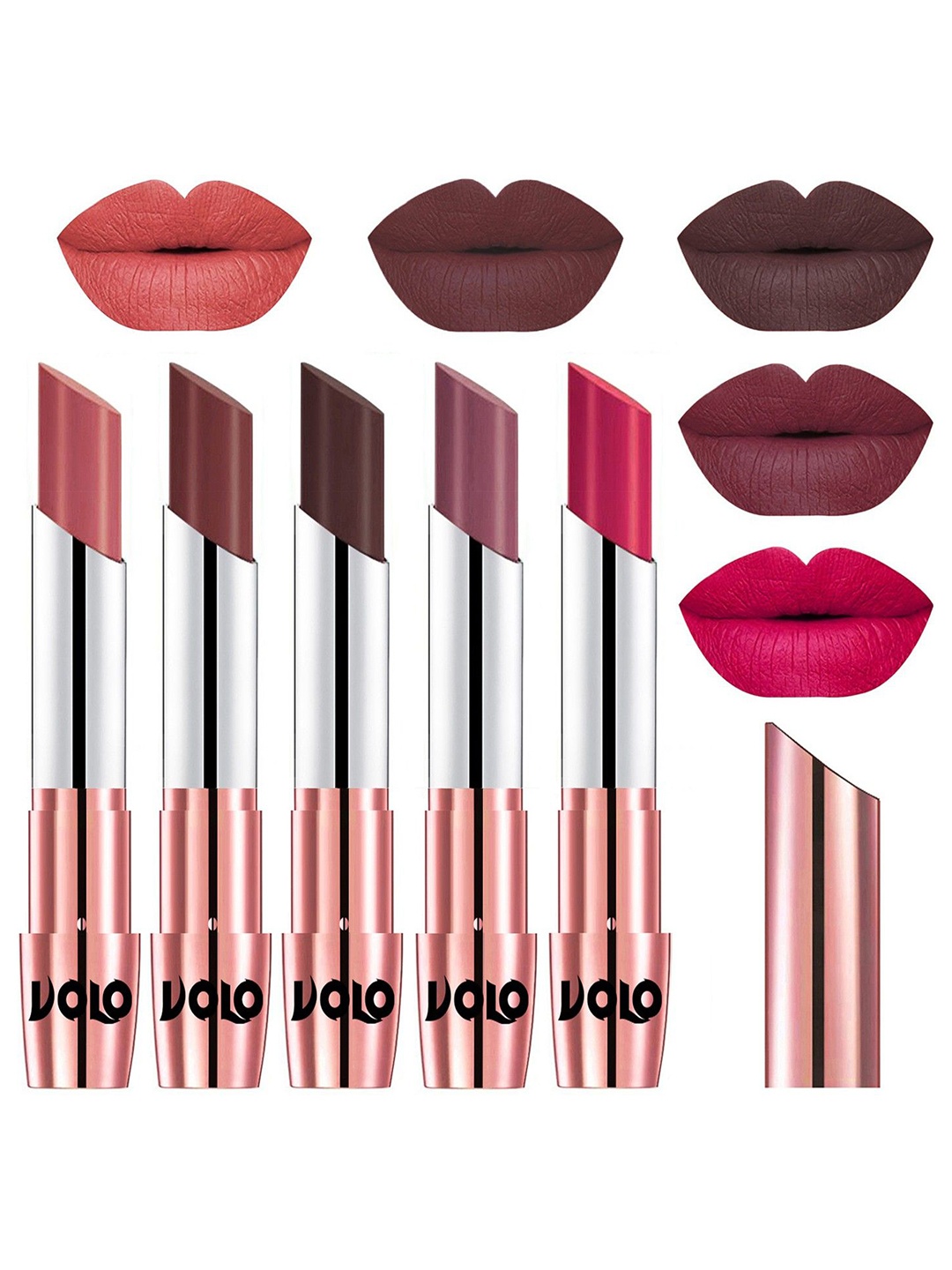 

VOLO Set Of 5 Creme Matte Lipstick-3.5 g Each-32-34-35-36-44, Pink