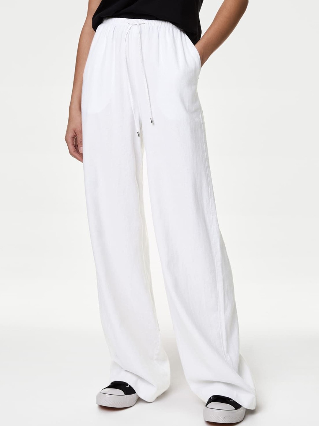 

Marks & Spencer Women Flared High-Rise Trousers, White